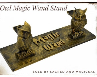 5.5/" Magic Wand Snowy Owl on Book Stack Statue Magick Bird Bronze Color