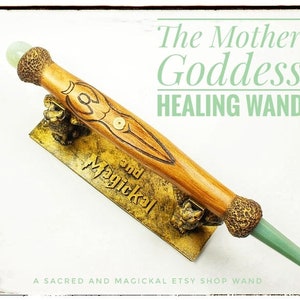 Mother goddess wand, crystal wand, magic wand, goddess healing wand, Jade crystal.