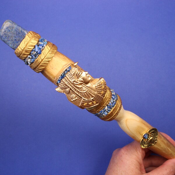 The Goddess wand of Cleopatra - Lapis Lazuli - Winged Scarab - Cleopatra Wand - Egyptian Goddess Wand - Wiccan wand.
