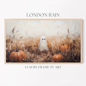 Halloween Frame Tv Art | Cute Ghost | Pumpkin Patch Ghost Halloween Art | Ghost with Pumpkin  | Samsung Frame Tv Art