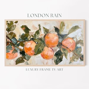 Summer Frame Tv Art | Peach Tree Oil Painting | Vintage Peach Textured Art | Summer Peaches Painting | Samsung Frame Tv Art