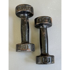 2 Vintage York 3lb Pound Round Head Dumbbells Pair 6 Lb Total Weight Etsy