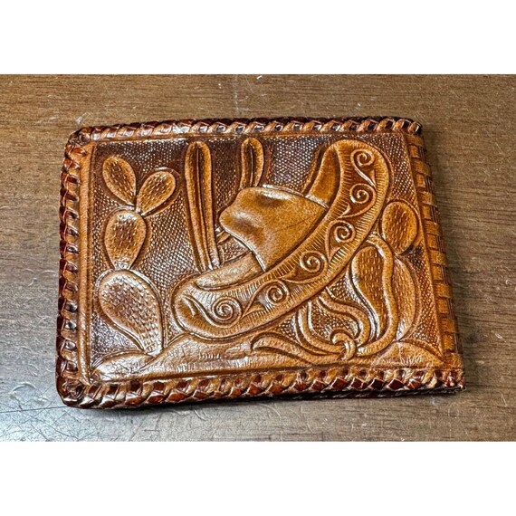Vintage MEXICAN Hand Tooled Leather Bifold Wallet… - image 3