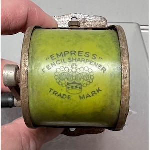 Vintage Empress Brand Pencil Sharpener - Green Celluloid & Metal - Japan