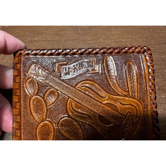 Vintage MEXICAN Hand Tooled Leather Bifold Wallet… - image 2