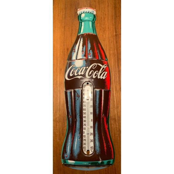 Vintage Coca-Cola Bottle Thermometer, 29½ tall tin Advertisement Coca Cola  Coke