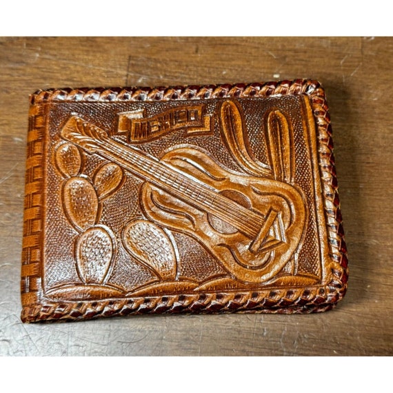 Vintage MEXICAN Hand Tooled Leather Bifold Wallet… - image 1