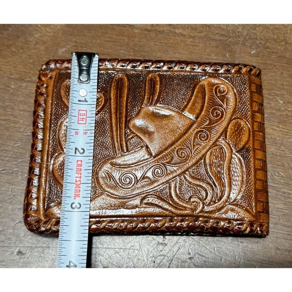 Vintage MEXICAN Hand Tooled Leather Bifold Wallet… - image 8