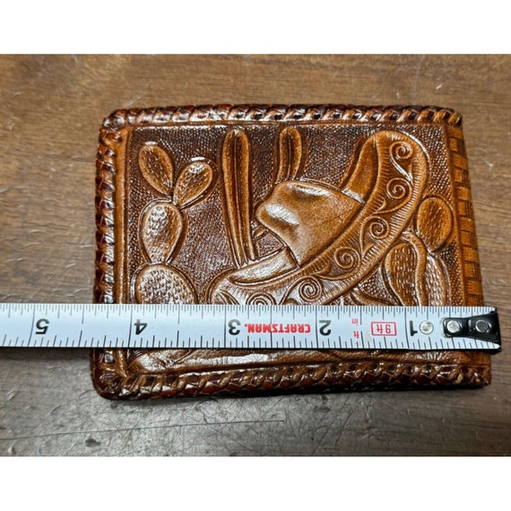 Vintage MEXICAN Hand Tooled Leather Bifold Wallet… - image 7