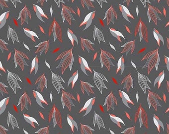 Cotton Quilting Patchwork Fabric - Leaves On Grey - 50cm - 19.7inches