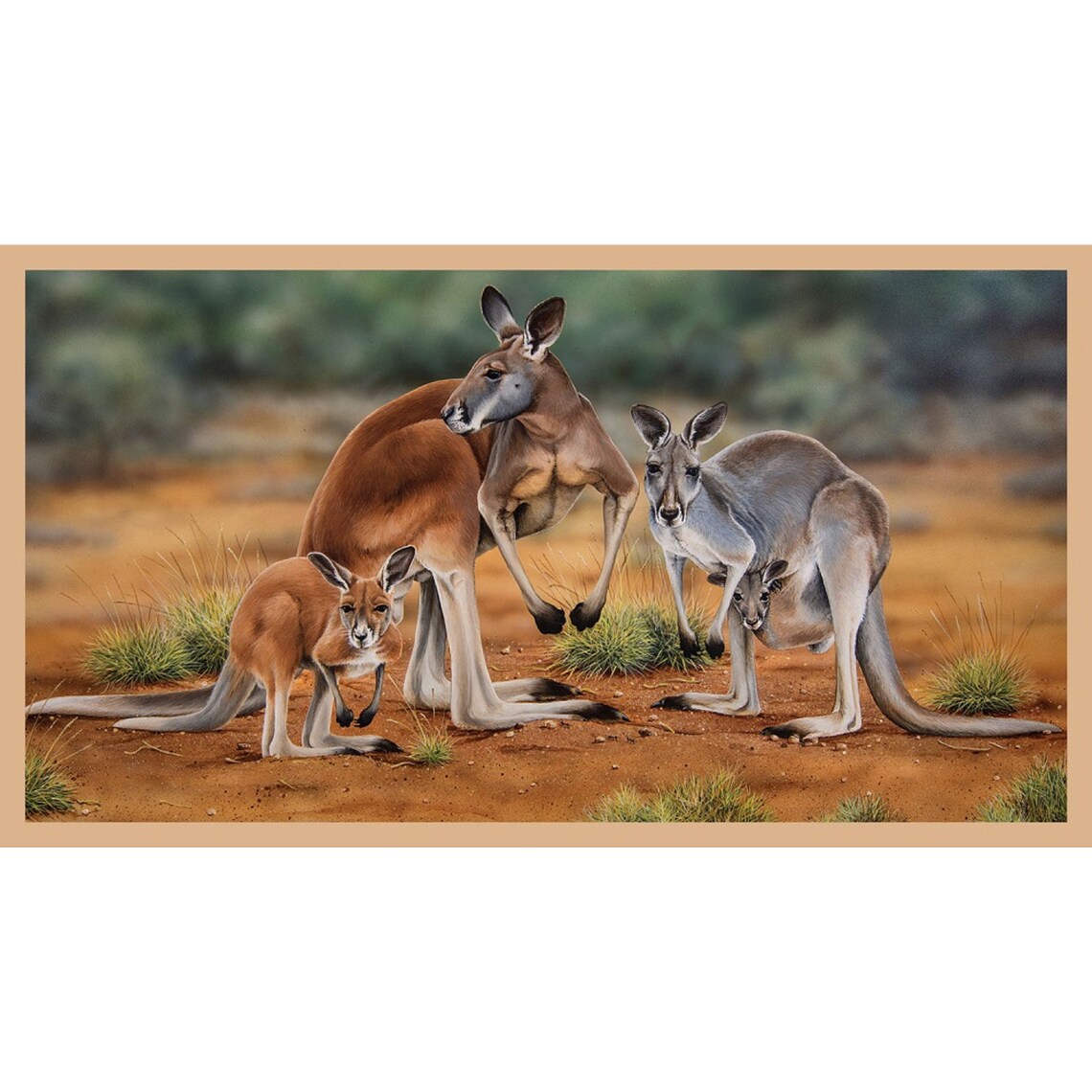 Kangaroo Wildlife Art 100 Cotton Quilting Fabric PANEL ONLY Etsy