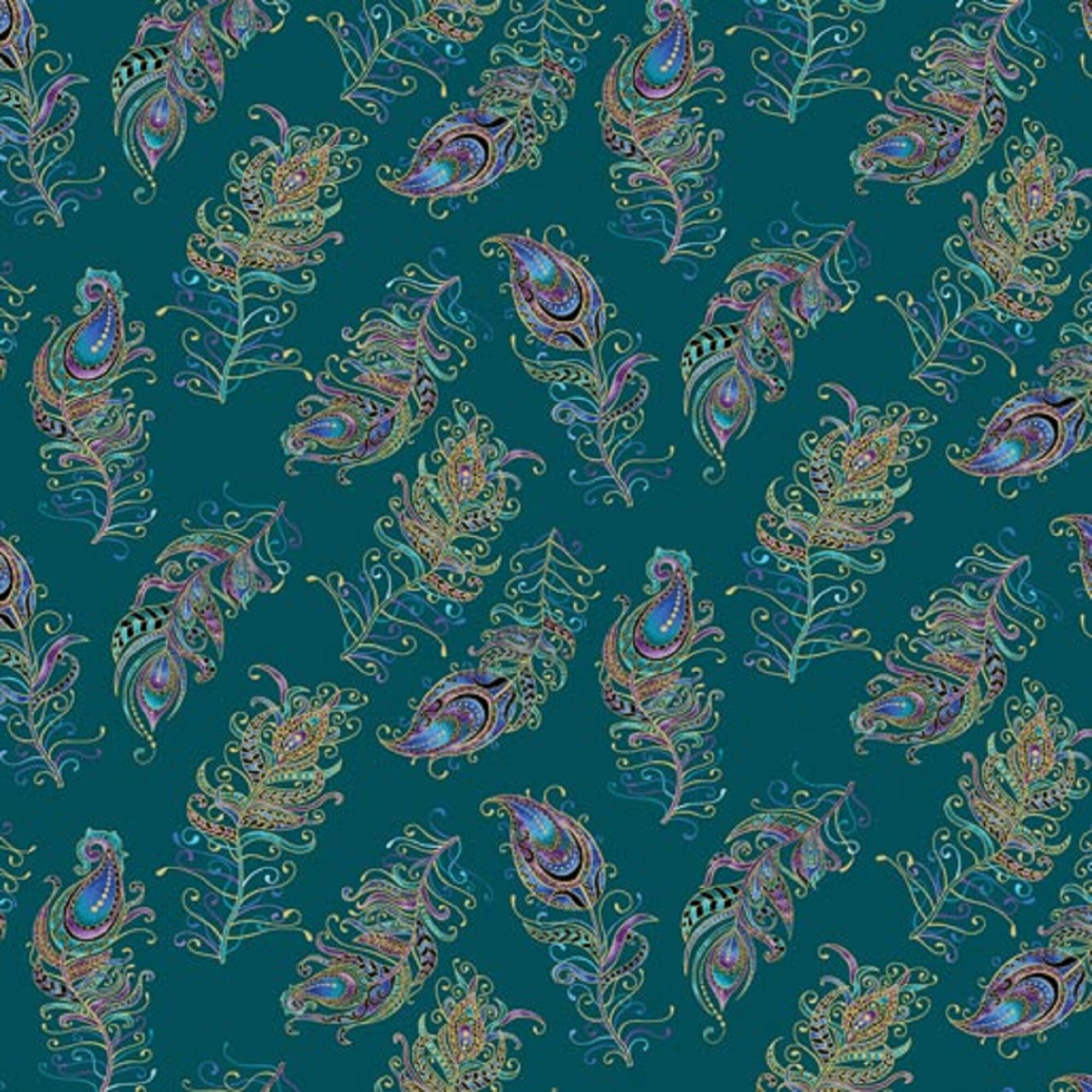 Peacock Flourish Teal Wide Backing 100 Cotton Quilting Etsy 日本