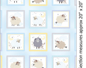 Cotton Quilting Patchwork Fabric Sweet Dreams Boxes Baby Blue Lambs - PANEL ONLY