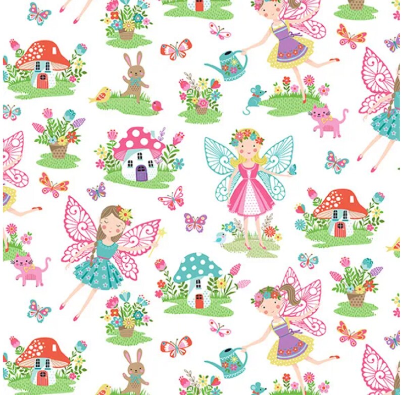 Fairies White Daydream 100 Cotton Quilting Fabric Etsy