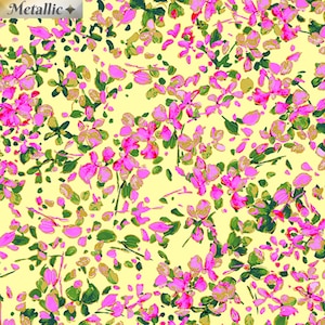 Cotton Quilting Patchwork Fabric Petal Party Yellow/Pink Flowers Floral Watercolour Wishes - 50cm - 19.7inches