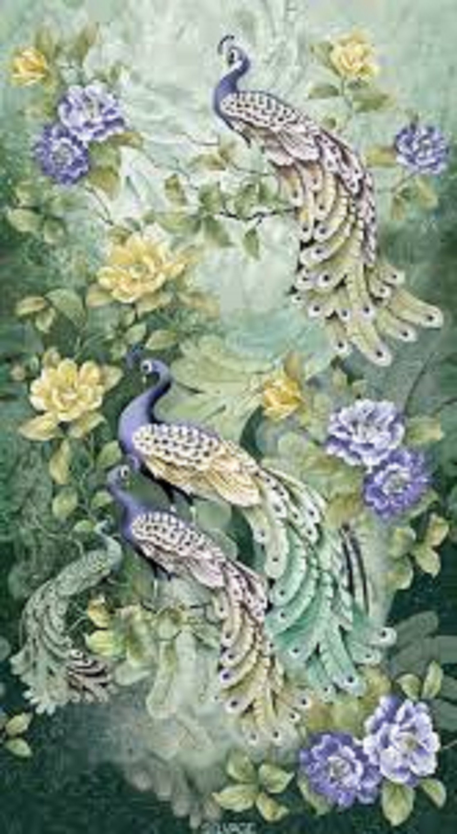 Plume Sage Panel Peacock 100 Cotton Quilting Fabric Etsy