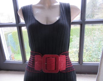 Wide leg striped pleated denim pants in gaucho style 90/'s vintage pretty novelty low waist maxi pants Along with wide elasticated belt