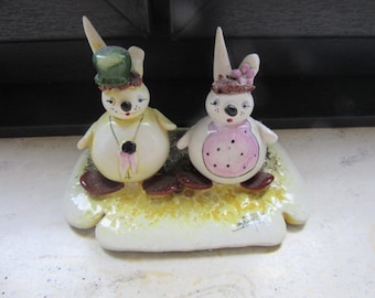 Italian CERAMIC ANIMAL FIGURINES, very cute couple of ????)  signed by artist, vintage, retro