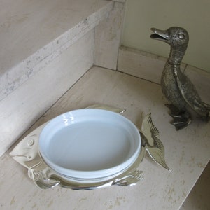 Sale : FISH SHAPED Silver plated tray with moveable serving dish signed "Italy, Logo, Silverplated, versilbert,E.P. Zinc" ideal present +++