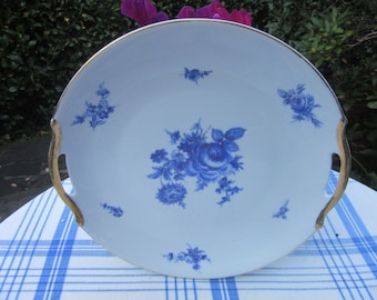 BAUDOUR PORCELAIN Serving Tray/ Dish/ Plate/ Platter, Gold trim, blue flowers. vintage, discontinued, priced to sell quickly  ***