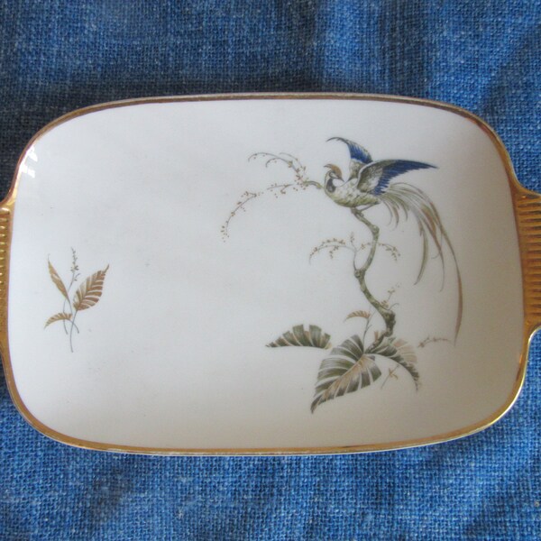 AK Kaiser Germany Small Trinket Tray, rectangular serving platter, Bird of Paradise / Paradiesvogel KK, collectible ***