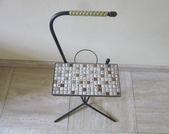 Sale :Modernist Design Small Side Table Ceramic Mosaic Tiling, Black Metal, very unusual, rare, dispatch only to Europe. ***