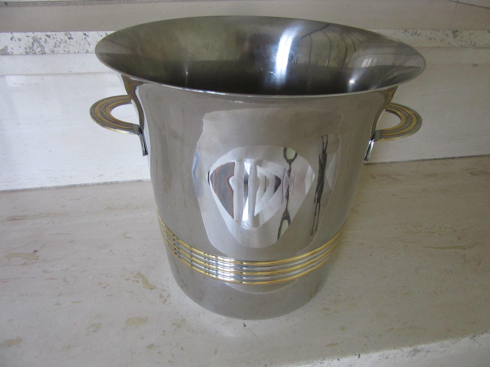 SEAU A CHAMPAGNE EN VERRE INOX 1960 ETOILE AVEC ARRETES 3 KILOS 700 H3845 53084
