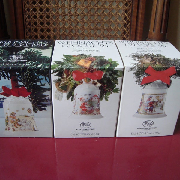 3 HUTSCHENREUTHER CHRISTMAS BELLS 1993 1994 1995 Original Boxes