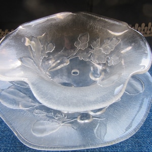 Sale : Modernist Set of Matching Glass Fruit Berry Strainer / Colander with saucer/underplate, Scandinavia, unusual, ideal present