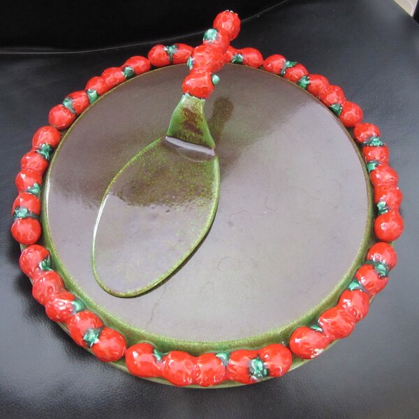 Mancioli Italy Retro Ceramic Cake Stand with Cake Slicer - signed - rare