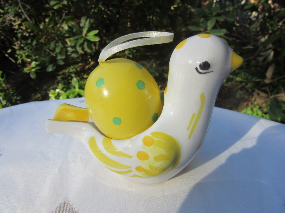 Vintage Italian Ceramic Chicken Egg Holder Figurine, Egg Cup, Signed