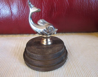 Carp Fish Figurine (silverplated) on wooden plinth, vintage, collectible, for the marine collector ***