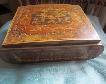 Sale : Antique Music Box / Jewelry Case / Box, Storage Box, Wood with inlay, mechanical wind-up, plays a tune, very rare, collectible ***