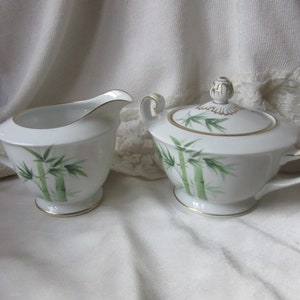 Noritake 1538G (1947-49) Toki Kaisha, Green Bamboo Milch/ Sahnegießer und Zuckertopf, vintage, selten