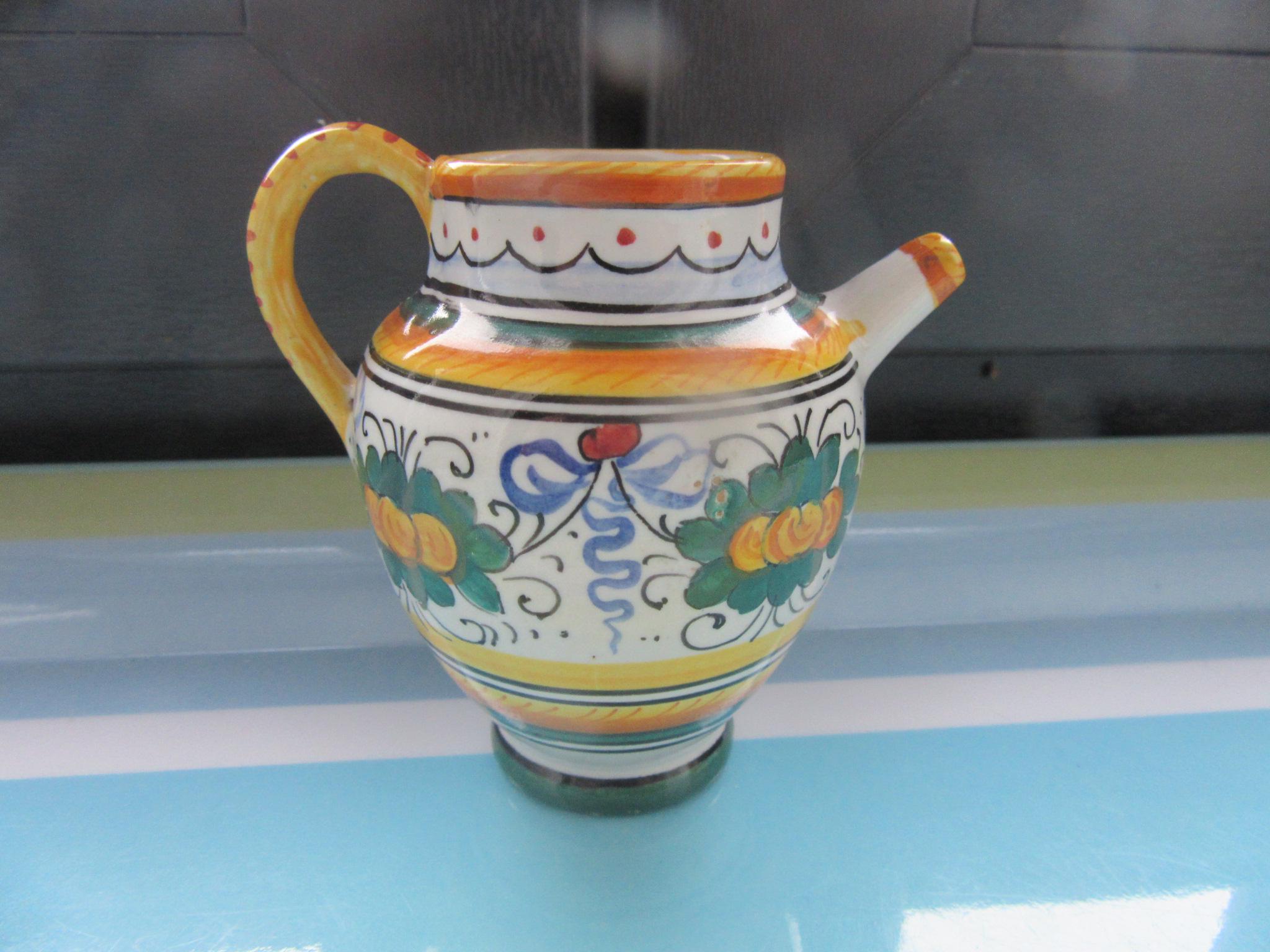 【DERUTA（デルータ）】イタリア製・ハンドペイント二連ディッシュ Mini Jug DERUTA ITALY : Very Rare Mini Pitcher / Carafe Hand