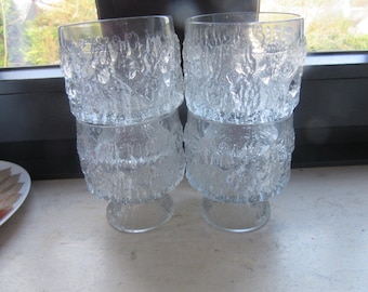 4 Iittala Finland Pair Scandinavian Textured Glass Cordial Glasses/Dessert Bowls or Tea Light Holders - Tapio Wirkkala ?