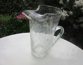 Water Jug Pitcher, MCM, clear crackle glass, unusual,, collectible, ideal present for Mid Century Fan, priced to sell quickly+++!!!!