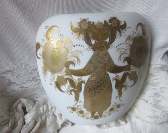 sale : Bjorn Wiinblad Large Vase-Quatre Couleurs-Rosenthal, 21.5 cm. tall & 24 cm. wide -  24ct gold accents, vintage, very collectible