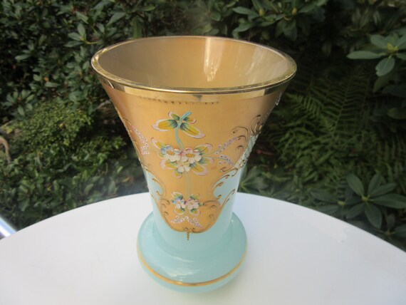 アールヌーボーの花瓶 ガラス/エナメル ベルギーまたはフランス、花柄 