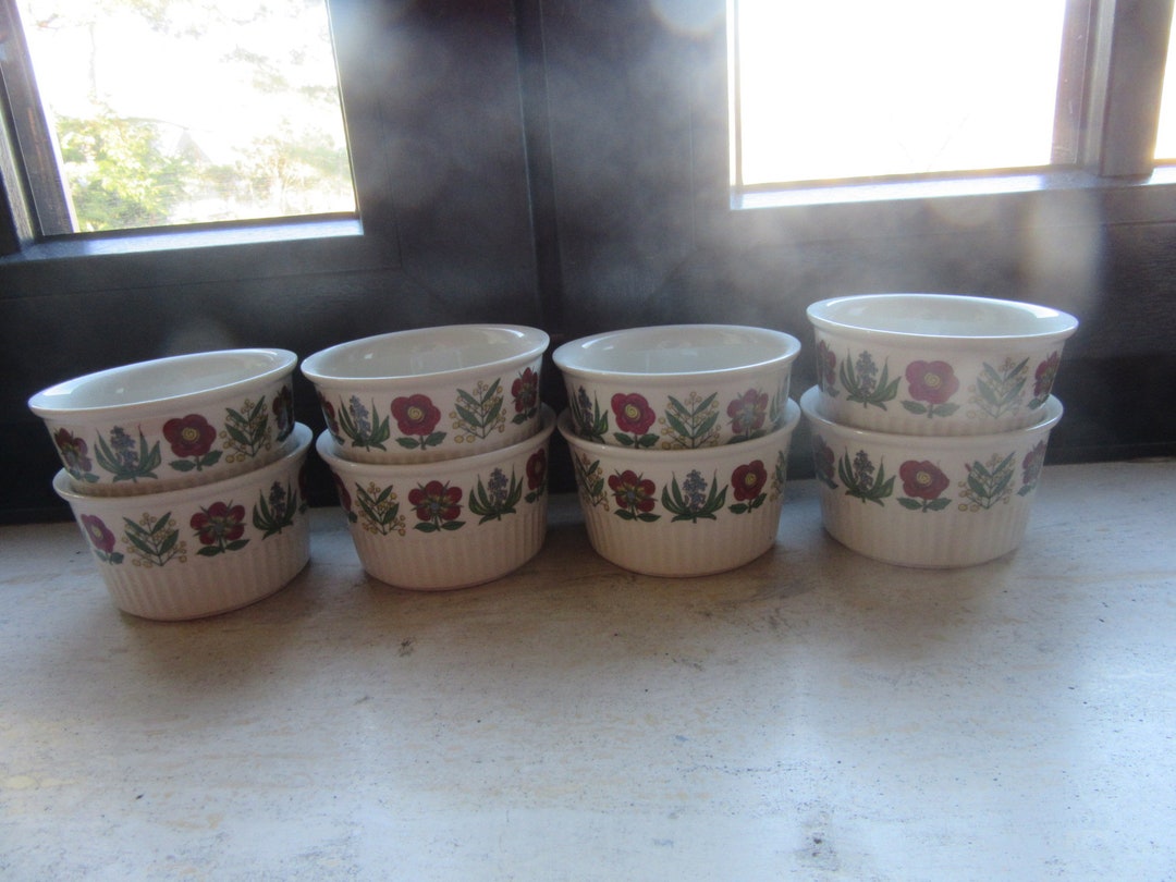 8 Villeroy & Boch Ramekins / Souffle Dishes Floral Design Red/green
