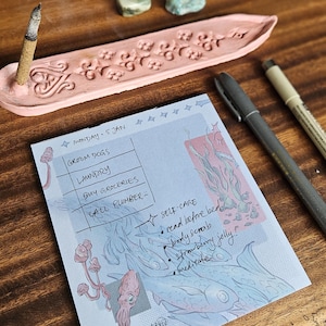 Aquatic Blue Notepad - Decorated with Fishes, Squid, Shrimp