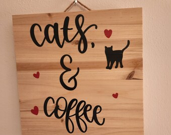 Placa de la pared de gatos y café