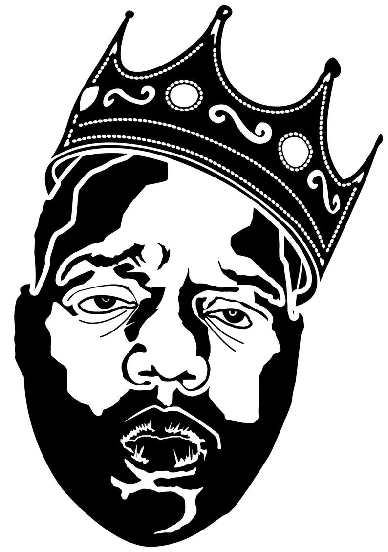 May include: Black and white illustration of a person wearing a crown. The person has a beard and mustache and is looking straight ahead.