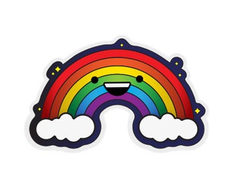 Rainbow, Vinyl Sticker, Water Resistant, Cute Kawaii Sticker, Water Bottle Sticker, LGBTQ Pride