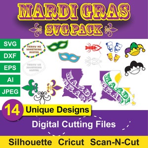 MARDI GRAS SVG Pack, Clipart, Cricut, svg, dxf