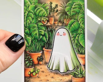 Cute House Plant Ghost Vinyl Sticker