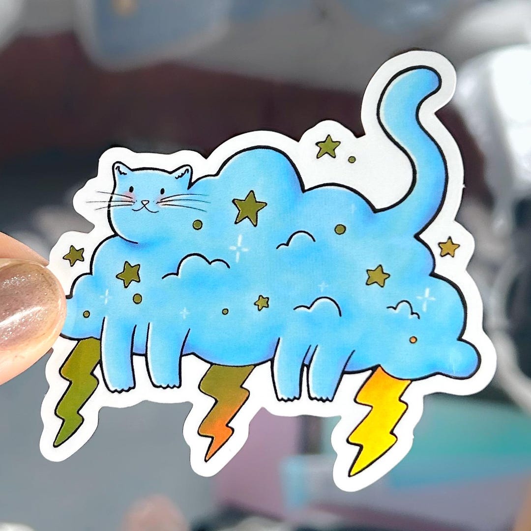 Thundercloud Sticker Cute Thundercloud Cat Holographic Vinyl Sticker - Etsy