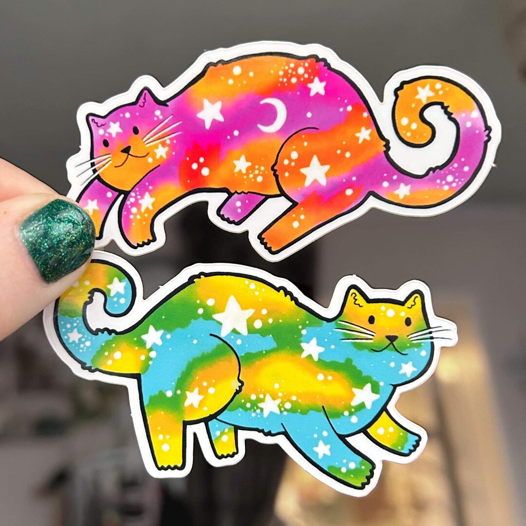 Cute Rainbow Star Cat Vinyl Sticker - Etsy