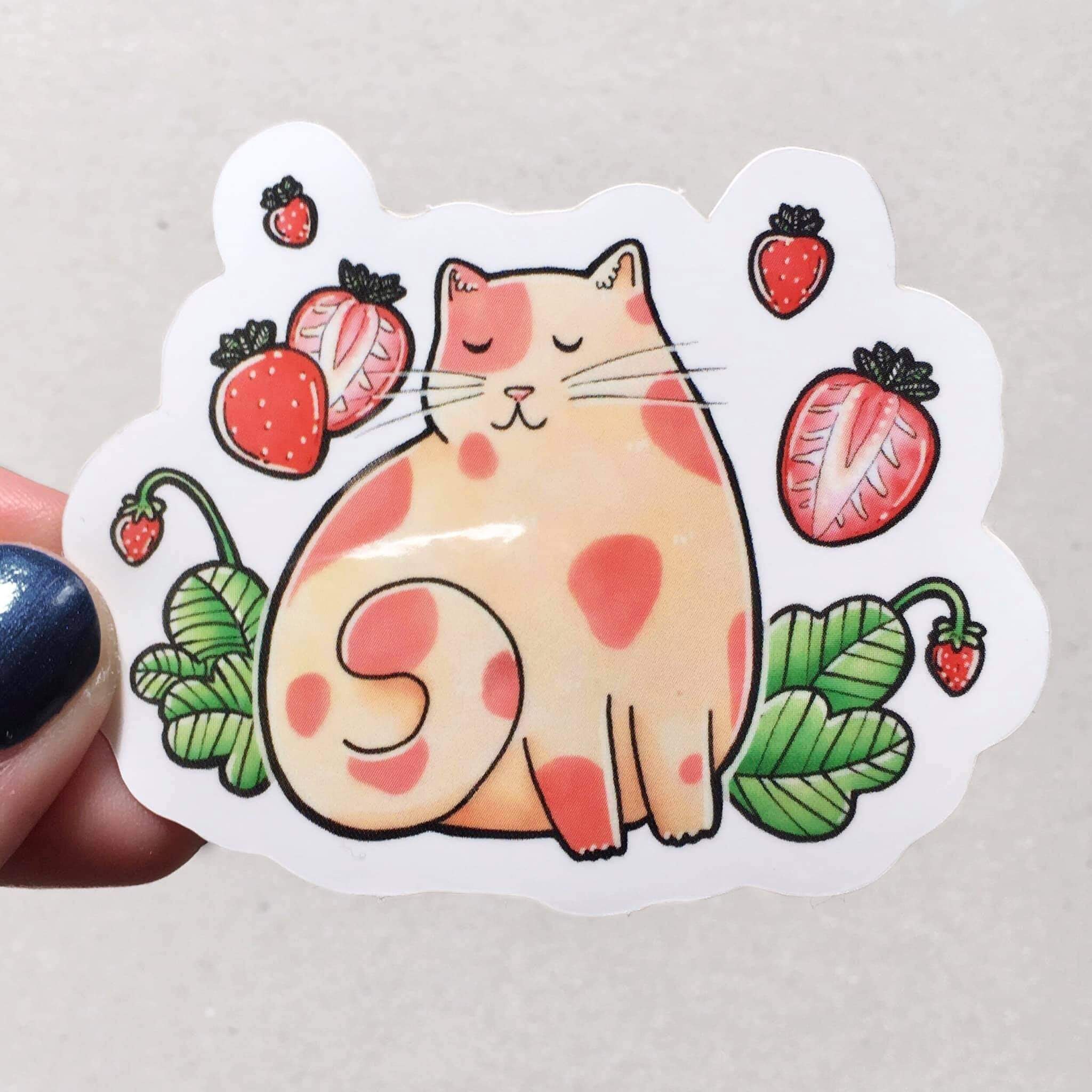 Cute Strawberry Cat Vinyl Sticker Etsy UK