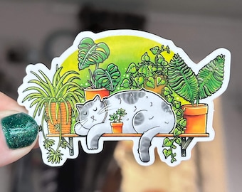 Cute Plant Cat Vinyl Sticker